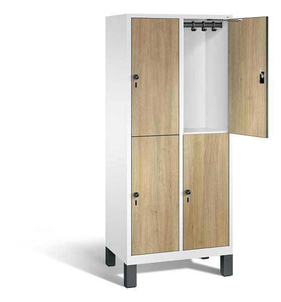 C+P locker 2-laags Evolo, H1850xW810xD500mm, kleur: verkeerswit / decor eiken Sereno, 48310-22 S10206