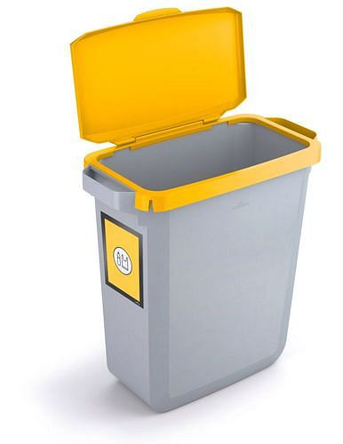 VAR-prullenbak van polyethyleen (PE), 60 liter, grijs, gele klapdeksel, met informatieframe, 311652