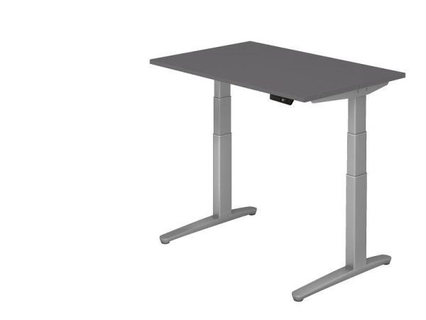 Hammerbacher elektrisch zit-sta bureau 120x80cm grafiet/zilver, rechthoekige vorm, VXBHM12/G/SS