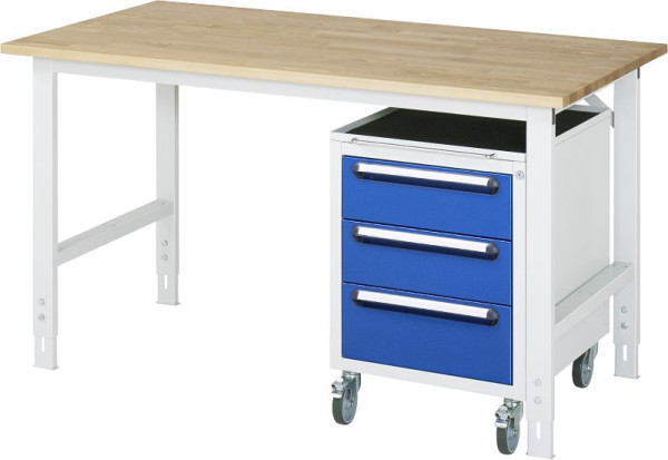 RAU werktafel Tom serie (K-model 09), B1500 x D800 x H760-1080 mm, massief beuken werkblad, dikte 25 mm, 06-625B80-15-KM09.11