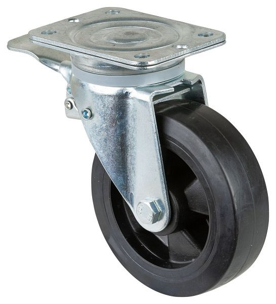 BS Rolls Zwaarlastwiel met rem, breedte 50 mm, Ø160 mm, tot 250 kg, zwarte elastische banden, kunststof wiellichaam, rollager, N120.B60.160