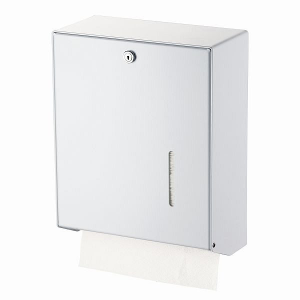 Air Wolf papieren handdoekdispenser voor maximaal 600 gevouwen handdoeken, Omicron II-serie, H x B x D: 350 x 275 x 130 mm, wit aluminium, 35-751