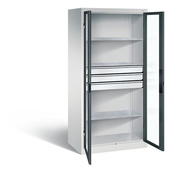 C+P gereedschapskast Acurado, H1950xW930xD600mm, kleur: lichtgrijs / antracietgrijs, verzonken handgreep, 8922-55302 S10018