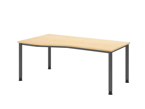 Hammerbacher bureau HS18, 180 x 100/80cm, blad: esdoorn, 25 mm dik, 4-poots frame in grafiet, werkhoogte 68,5-81cm, VHS18/3/G