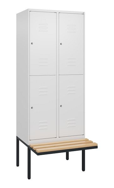 C+P dubbeldekkerkast Classic PLUS, 2 vakken, 2120x800x815mm, 9016/9016, cilindersloten, beukenhouten zitlatten, zitting, 0803407-22 S10104