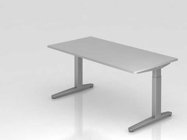 Hammerbacher bureau C-poot 160x80cm grijs/zilver, aluminium loper zilver (vergelijkbaar met RAL 9006), VXB16/5/SS