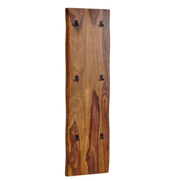Wohnling wandkapstok Sheesham massief hout/metaal 40x140x7 cm met boomrand, design haakrek 2-rij gangkapstok muur, kapstok hout, WL6.548