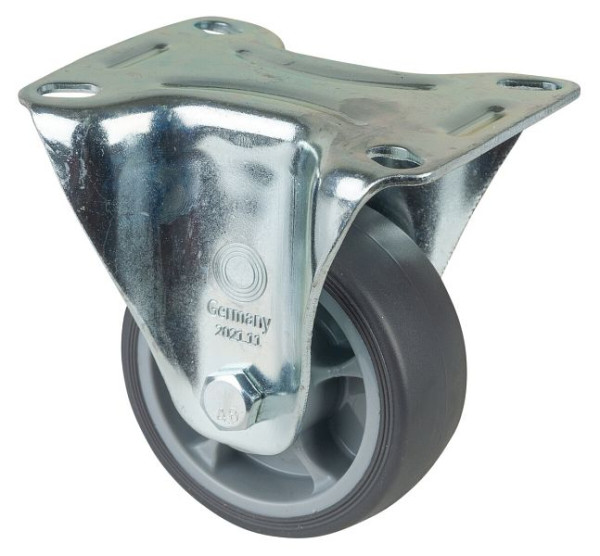 BS rollen transportrol, vaste rol, breedte 32 mm, Ø80 mm, tot 100 kg, thermoplastische grijze banden, rollagers, plaat, VE 4 stuks, L410.B44.081