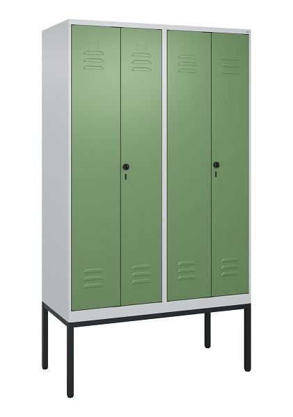 C+P Umkleidespind Classic PLUS, Doppel-Spind, Gestell, 4 Abteile, 2120x1200x500mm, 7035/6011, Drehriegel, 0800327-40P S10006