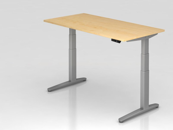 Hammerbacher elektrisch zit-sta bureau 160x80cm esdoorn/zilver, rechthoekige vorm, VXBHM16/3/SS