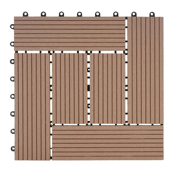 Mendler WPC vloertegel Rhone, houtlook balkon/terras, 11x elk 30x30cm = 1m2, Premium, teak offset, 57951
