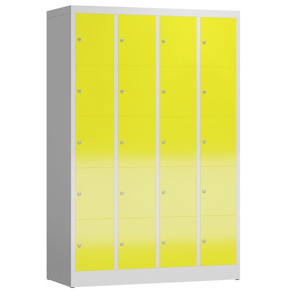 Lüllmann ClassiX lockerkast, 4 compartimenten met elk 5 compartimenten, 1800 x 1185 x 500 mm, lichtgrijs/zinkgeel, X-520546