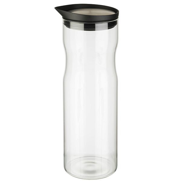 APS glazen karaf, Ø 8 cm, hoogte: 25 cm, 1 liter, glas, 18/8 roestvrij staal, siliconen, deksel mat gepolijst, 10721