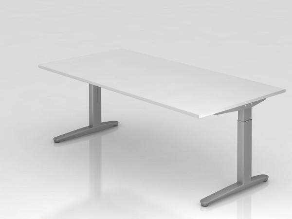 Hammerbacher bureau C-poot 200x100cm wit/zilver, aluminium loper zilver (vergelijkbaar met RAL 9006), VXB2E/W/SS