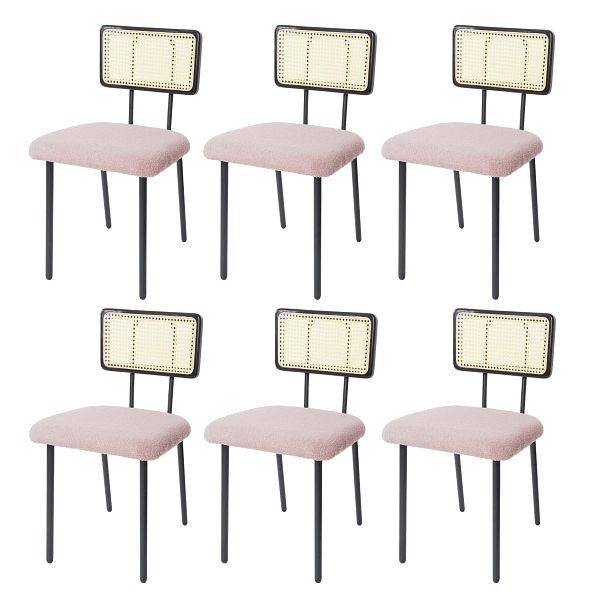 Mendler HWC-K88 set van 6 eetkamerstoelen, fauteuil, hout polyrotan metaal bouclé, stof/textiel roze, 3x97711