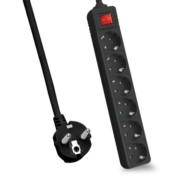 Helos stekkerdoos CLASSIC, 6-voudig, zwart, 1,5m, met schakelaar, 262809