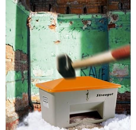 Cemo gritcontainer "V" met vandalismedeksel 700 l, met uitnameopening, grijs/oranje, 10899