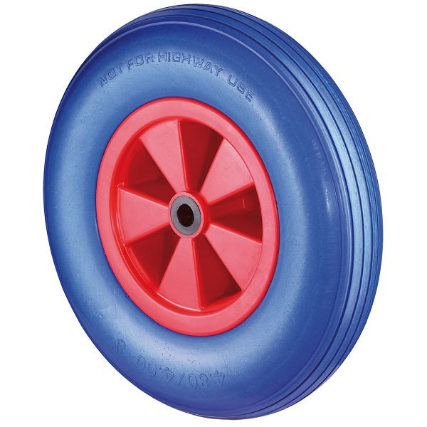BS Rollen polyurethaan wiel, wielbreedte 100 mm, wiel-Ø 400 mm, draagvermogen 200 kg, loopvlak polyurethaan blauw, wiellichaam kunststof, rollager, D16.400