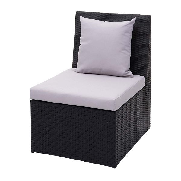Mendler poly rotan fauteuil HWC-G16, lounge rotan stoel, tuinstoel, gastronomie, zwart, lichtgrijze kussens, 70876