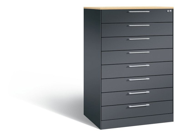 C+P ladekast Asisto, H1310xB800xD600mm, kleur: zwart-grijs, beugelgreep, 146223-800 S10033