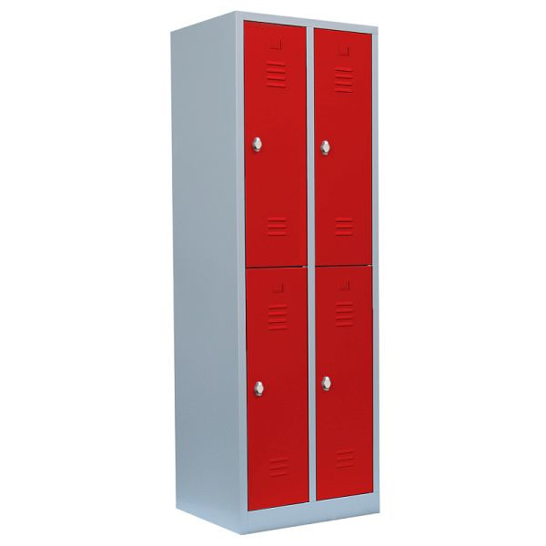 Lüllmann XL kledingkast, 2 vakken, dubbeldekker, H 1950 x B 600 x D 500 mm, lichtgrijs/vuurrood, 521224