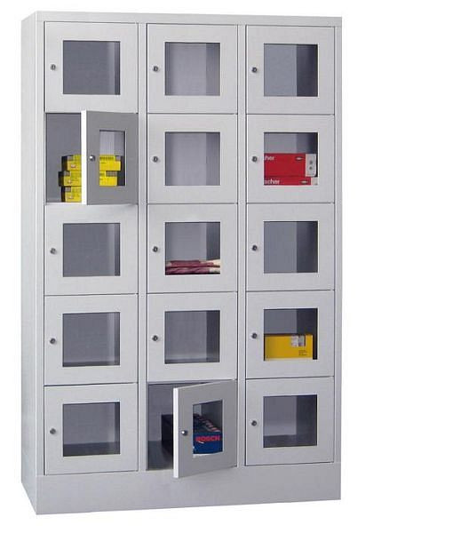 Pavoy Schließfachschrank mit Sockel 1850/500/1200, 3b x 5h, Zylinderschloss, Abteilbreite 400, Sichtfenster, 61213-354-091-910