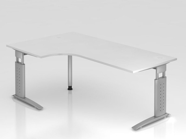 Hammerbacher hoektafel C-poot 200x120cm 90° wit/zilver, hoekvorm 90°, horizontale kabelgoot, links of rechts monteerbaar, VUS82/W/S