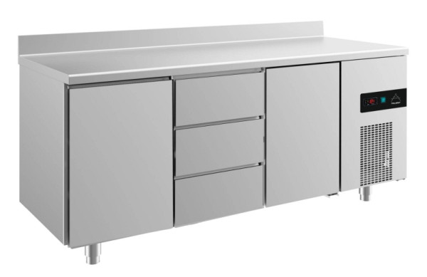 A&S Polarny koeltafel -2 tot +8°C met 2x deuren en 1x drie laden in het midden, 1865 x 700 x 850 mm, met opstand, KT3TDTA