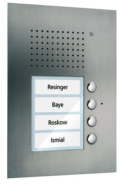 TCS audio voordeurstation serie PUK 4 belknoppen (rechts uitgelijnd), 1-koloms, UP RVS, PUK04/1-ES