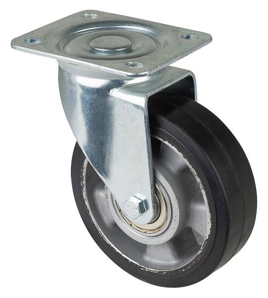 BS rollen transportrol, wielbreedte 40 mm, wiel-Ø 125 mm, draagvermogen 200 kg, zwarte elastische banden, aluminium wiellichaam, kogellagers, LB500.B80.125