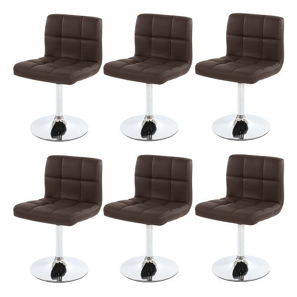 Mendler set van 6 eetkamerstoelen bureaustoel Kavala imitatieleer chroom, bruin, 3x26629
