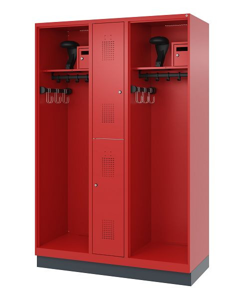 C+P brandweerkast Evolo, model MAXI, 2 compartimenten, H1950B1300T500 mm, vuurrood, sokkel, 0496015-030 S10011