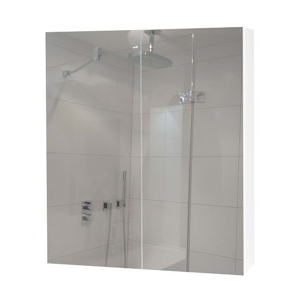 Mendler spiegelkast HWC-B19b, badkamerkast bovenkast, 2 planken hoogglans 70x60x16cm, wit, 97807