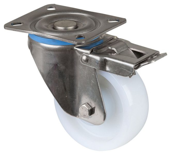 BS-rollen RVS zwaarlastrol met rem, breedte 35 mm, Ø100 mm, tot 300 kg, oppervlak/lichaam kunststof, RVS rollager, HS120.B14.100