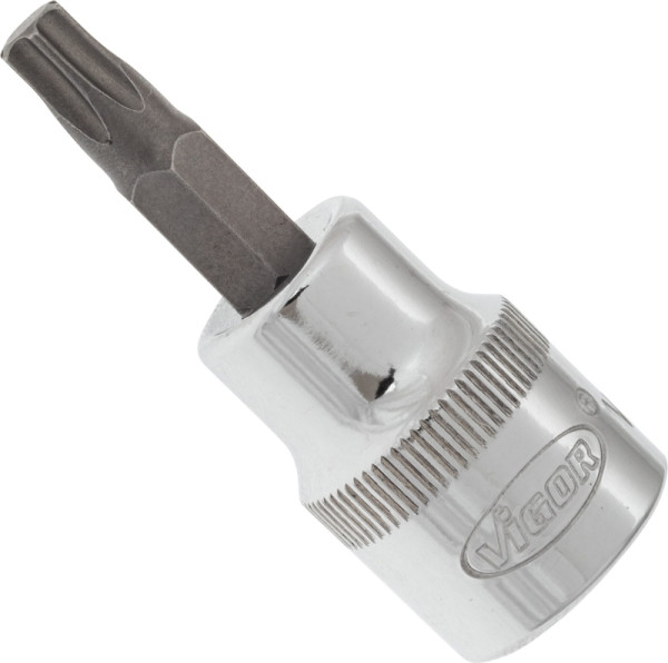 VIGOR TORX® schroevendraaierbit, hol vierkant 10 mm (3/8 inch), binnen TORX® profiel, T30, lengte: 49 mm, voor handbediening, V2299N