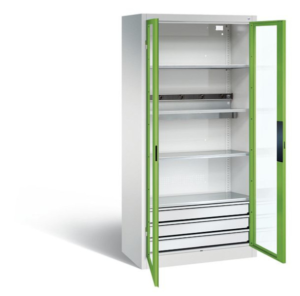 C+P accu laadkast serie 89, H1950xW930xD500mm, kleur: lichtgrijs / virid groen, verzonken handgreep, 8921-055E1 S10015