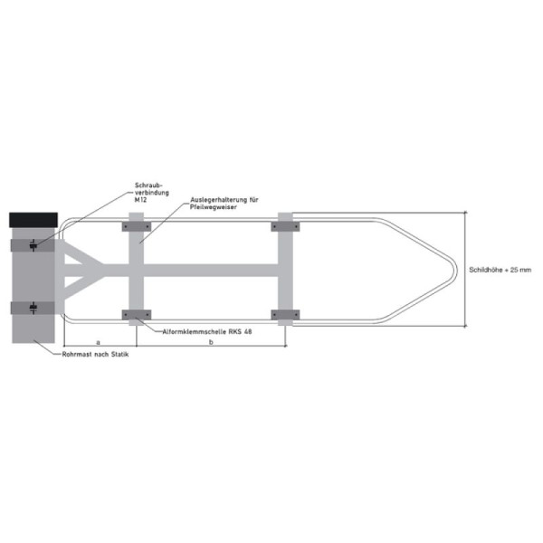Stone HGS giekbeugel voor pijlwegwijzers, 450x1750/2000mm, klembevestiging, ah45179