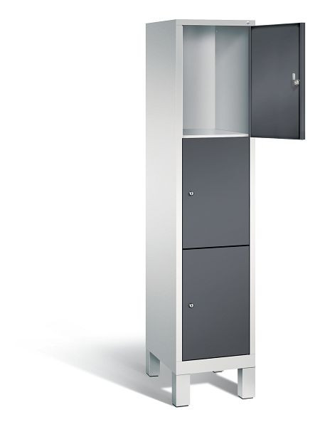 C+P lockerkast Evolo, H1850xB420xD500mm, kleur: lichtgrijs/zwartgrijs, 3 vakken, 48010-123 S10060