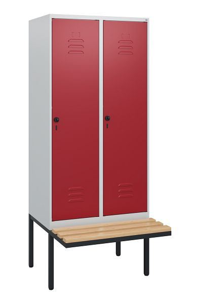 C+P Umkleidespind Classic PLUS, 2 Abteile, 1950x800x815mm, 7035/3003, Drehriegel, Buche-Sitzleisten, 0800405-22 S10001