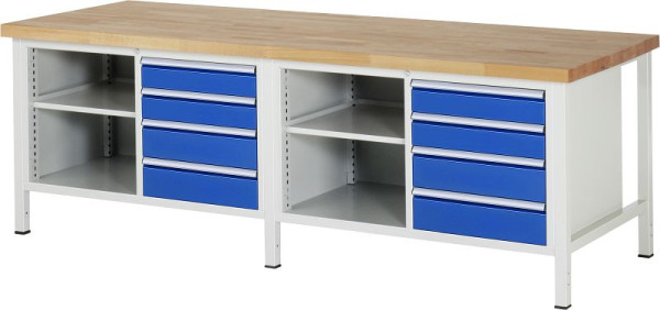 RAU werkbank serie 8000 - frameconstructie (gelast frame), 8 x laden, 2 x planken, 2500x840x900 mm, 03-8463A2-259B4S.11