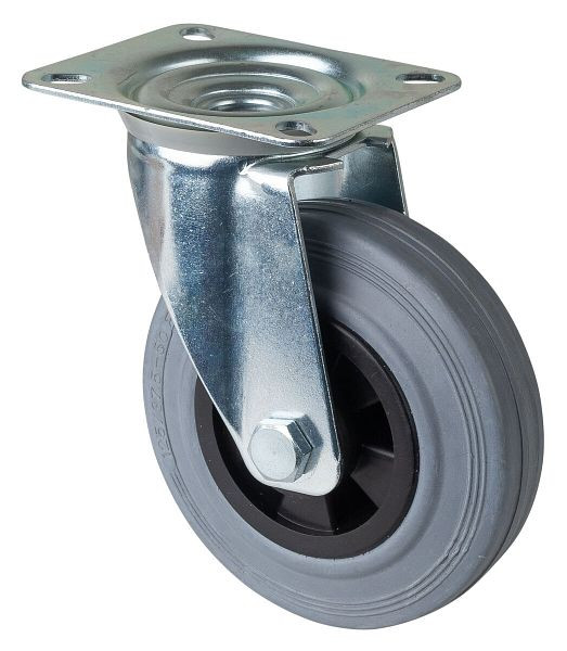 BS-rollen transportrol, wielbreedte 37,5 mm, wiel-Ø 125 mm, draagvermogen 100 kg, grijs rubber, rollager, plaat, VE = 2 stuks, L400.B46.125