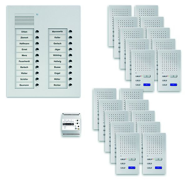 TCS deurbedieningssysteem audio: pack UP voor 20 wooneenheden, buitenstation PUK 20 belknoppen 2-koloms, 20x handsfree luidspreker ISW3030, bediening, PPUF20 / 2-EN / 02