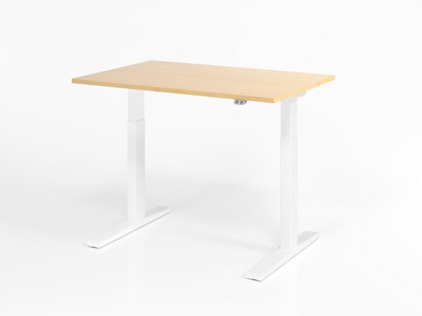 Hammerbacher bureau XMKA12, 120 x 80 cm, blad: esdoorn, 25 mm dik, ABS dikke rand, rechthoekige vorm, wit, VXMKA12/3/W