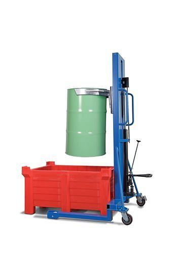 DENIOS vatheffer FL 16-KF van staal, breed chassis, voor 200 liter stalen vaten, 181-094