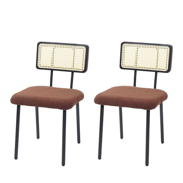 Mendler set van 2 eetkamerstoelen HWC-K88, fauteuil, hout polyrotan metaal bouclé, stof/textiel bruin, 97709