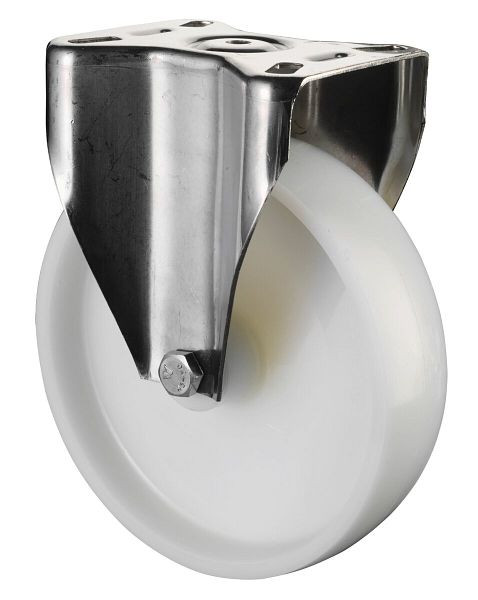 BS rollen RVS transportrol, wielbreedte 50 mm, wiel-Ø 200 mm, draagvermogen 300 kg, loopvlak/wiellichaam kunststof, glijlager, plaat, H110.A90.200