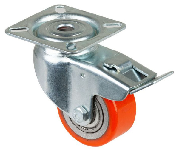 BS rollen compactrol met rem, breedte 25 mm, Ø50 mm, tot 120 kg, loopvlak polyurethaan, wiellichaam staal, kogellager, verpakking: 2 stuks, A620.C10.050