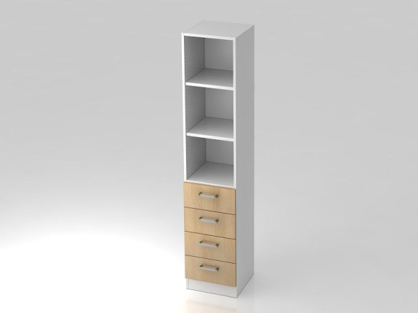 Hammerbacher ladekast 5OH, 4 laden, onderpaneel, chromen handgreep wit/eiken, 40,6x42x200,4 cm (BxDxH), V7600/W/E/CE