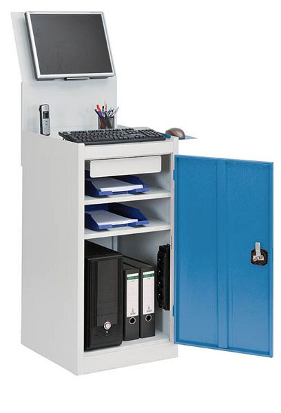 Bedrunka + Hirth computerwagen 105-1 stationair, 1 x vleugeldeur, 1 x lade, 2 x planken, 1 x Montito houder, 500 x 500 x 1574 mm, 04105MC125oRA