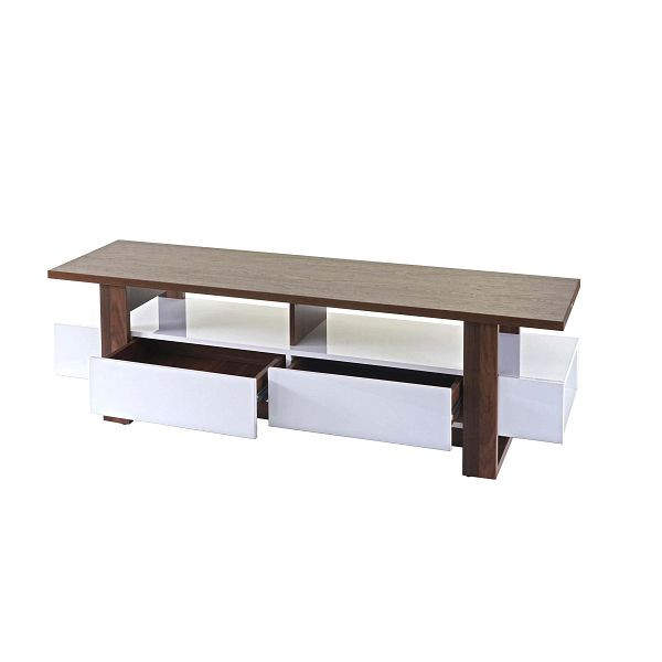 Mendler TV meubel HWC-B51, TV meubel lowboard kast, 3D structuur walnoot look hoogglans 46x150x45cm, 61095+61096